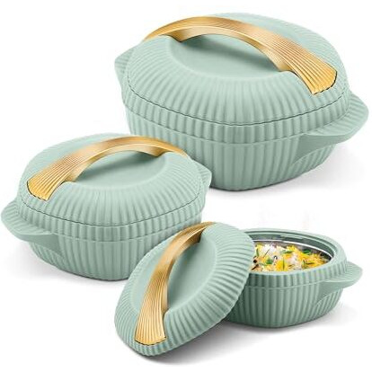 Milton Plastic Oyster Jr. Gift Set Pu Insulated Casserole, Set Of 3 (455 Ml, 860 Ml, 1275 Ml), Light Green, Bpa Free, Food Grade, Hot And Cold, Easy To Carry, Easy To Store, Chapati, Roti, Curd Maker