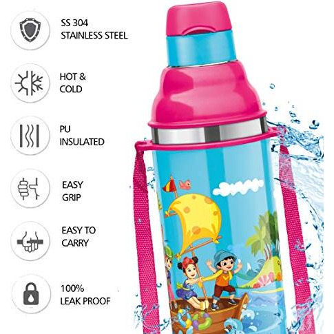 Milton Kool Stunner 400 Kids Plastic Insulated Water Bottle With Straw, 404 Ml, Sipper Bottle, Leak Proof, Bpa Free, Food Grade, School & Picnic Bottle, Blue