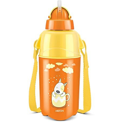 Milton Kool Trendy 400 Kids Plastic Insulated Water Bottle With Straw, 370 Ml, Sipper Bottle, Leak Proof, Bpa Free, Food Grade, School & Picnic Bottle, Orange