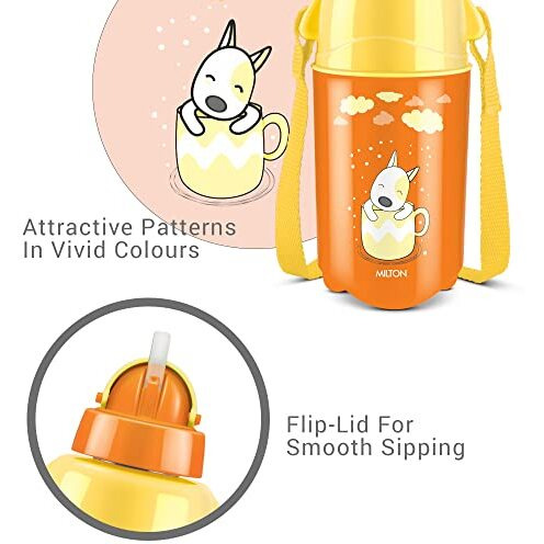 Milton Kool Trendy 500 Kids Plastic Insulated Water Bottle With Straw, 490 Ml, Sipper Bottle, Leak Proof, Bpa Free, Food Grade, School & Picnic Bottle, Orange