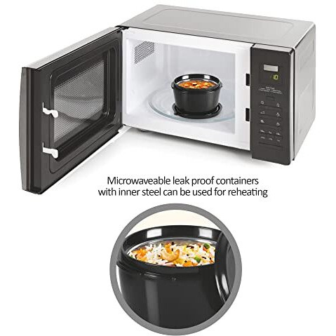 Milton Pro Lunch Box With Steel Cutlery, 3 Microwave Safe Inner Steel Containers (180Ml, 320Ml, 450Ml) Plastic Chutney Dabba 100Ml, Steel Bottle 750Ml With Insulated Bag, Office Tiffin, Black