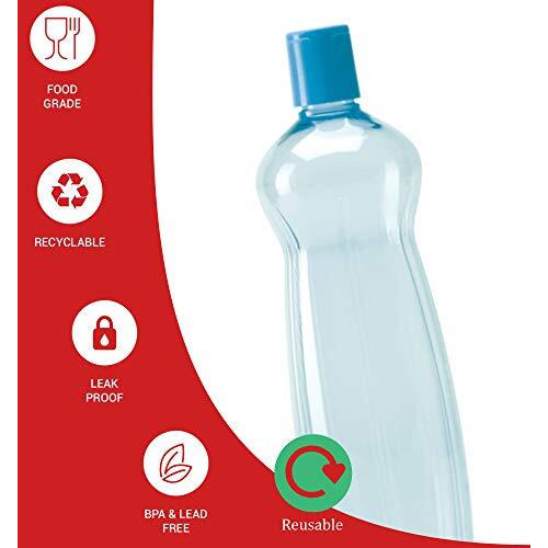 Milton Pacific Pack Of 6 Water Bottles, 1 Litre Each, Reusable Plastic Fridge Bottle Set, Bpa Free And Leak Proof Bottles For Travel, Work, Blue