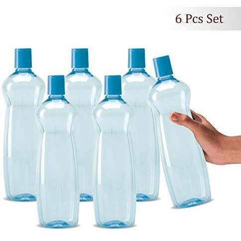 Milton Pacific Pack Of 6 Water Bottles, 1 Litre Each, Reusable Plastic Fridge Bottle Set, Bpa Free And Leak Proof Bottles For Travel, Work, Blue