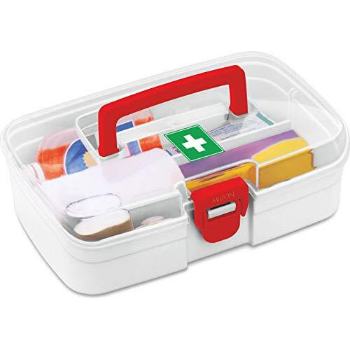 Milton First Aid Box, Plastic Rectangular Medicine Box, Small Storage With Handle, Emergency Indoor Outdoor Medical Utility Cabinet Organizer, Transparent, Portable & Lockable Container