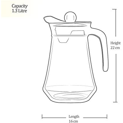 Treo By Milton Conical Fresh 1300 Glass Jug With Lid And Handle, 1 Piece, 1.3 Litres, Transparent, Serve Water, Beverages, Iced Tea, Juices, Cocktail, Milk, Chaas, Shakes