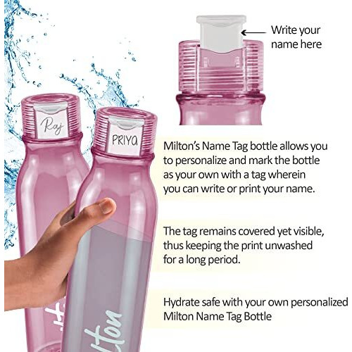 Milton Name Tag 1000 Water Bottle, 958 Ml, Reusable Plastic Fridge Bottle, Bpa Free And Leak Proof Bottle For Travel, Work, Pack Of 1, Burgundy