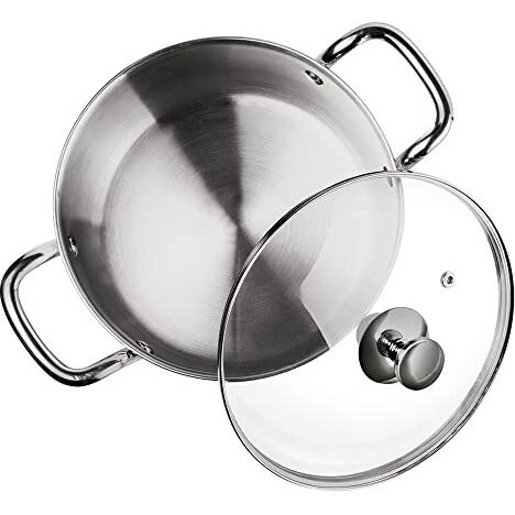Milton Pro Cook Triply Stainless-Steel Casserole Handi/Stock Pot/Biryani Pot With Glass Lid 18 Cm, 2.3 Litre, Cook-N-Serve Bowl, Gas And Induction Friendly, 2 Years Warranty