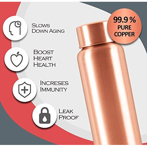 Milton Copper Aqua 1000 Bottle, 950Ml, 100% Pure Copper, Bpa Free Water Bottle, Leak Proof, Office Bottle, Boosts Immunity, Supports Digestive & Liver Health, Ayurveda Inspired