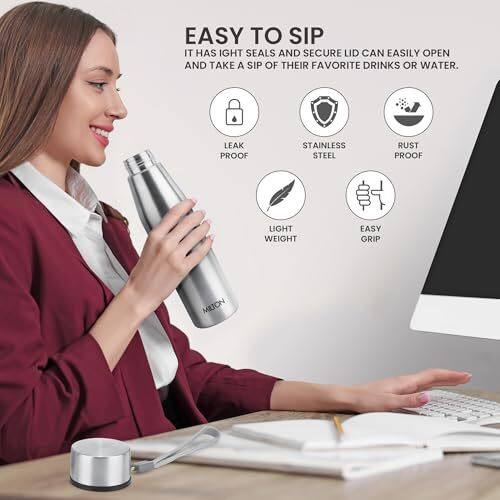 Milton Drift 1000 Stainless Steel Water Bottle 950 Ml, Set Of 3, Single Walled, Isi Certified I Leak Proof Lid, Rust Proof I For School, Office, Gym I Silver