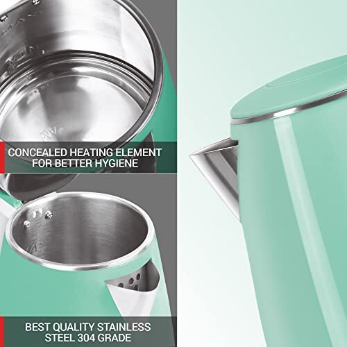 Milton Euroline Riga Electric 1.5 Stainless Steel Electric Kettle, 1 Piece, 1.5 Litres, Aqua Green, Power Indicator, 1500 Watts, Double Walled, Auto Cut-Off