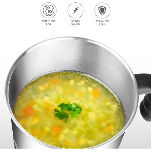 Milton Kitchen Essential Euroline Go Electro Electric Cooker With Glass Lid, 600 Watt, 1.2 Litres, Multi-Purpose Kettle Cum Steamer For Instant Noodles, Eggs, Cordless Pot