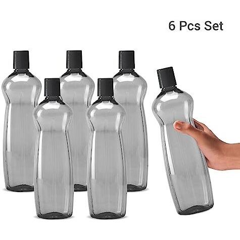 Milton Pacific Pack Of 6 Water Bottles, 1 Litre Each, Reusable Plastic Fridge Bottle Set, Bpa Free And Leak Proof Bottles For Travel, Work, Grey