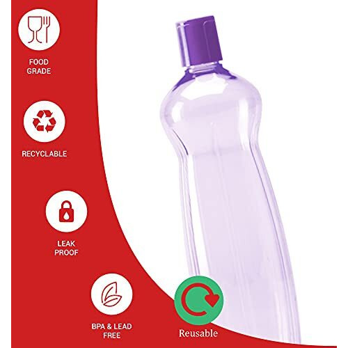 Milton Pacific 1000 Pet Water Bottles, 1 Litre Each, Set Of 6, Purple | Bpa Free | Leak Proof | Office | Gym | Home | Kitchen | Travel | Hiking | Treking | Reusable Bottle