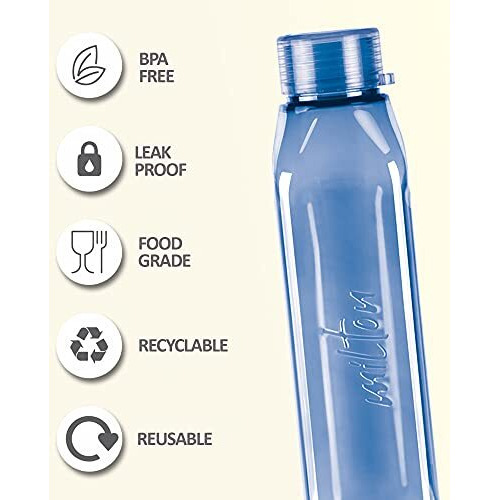 Milton Prime 1000 Water Bottle, 1 Litre, Reusable Plastic Fridge Bottle, Bpa Free And Leak Proof Bottles For Travel, Work, Pack Of 1, Blue