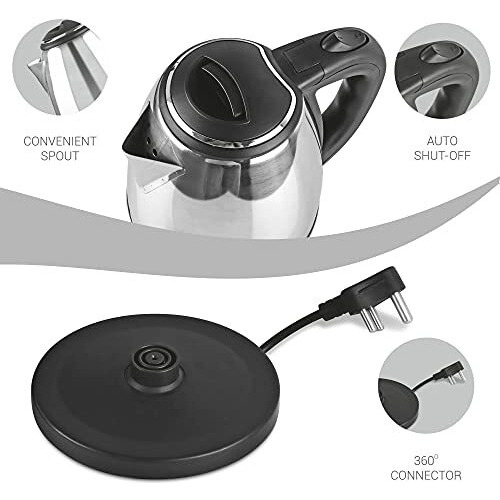 Milton Euroline Go Electro 1.2 Stainless Steel Electric Kettle, (1 Piece), 1.2 Litres, Silver | Power Indicator | 1500 Watts | Auto Cut-Off | Detachable 360 Degree Connector | Boiler For Water