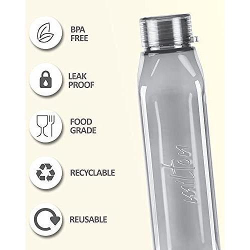 Milton Prime 1000 Water Bottle, 1 Litre, Reusable Plastic Fridge Bottle, Bpa Free And Leak Proof Bottles For Travel, Work, Pack Of 1, Grey