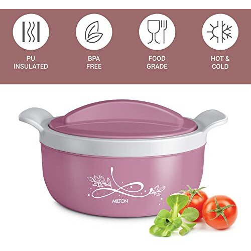 Milton Crave 1500 Inner Stainless Steel Serving Casserole With Lid, Pu Insulated Kitchen Hot Pot, Keeps Food Hot & Fresh For Roti, Biryani, 1380 Ml, Pink