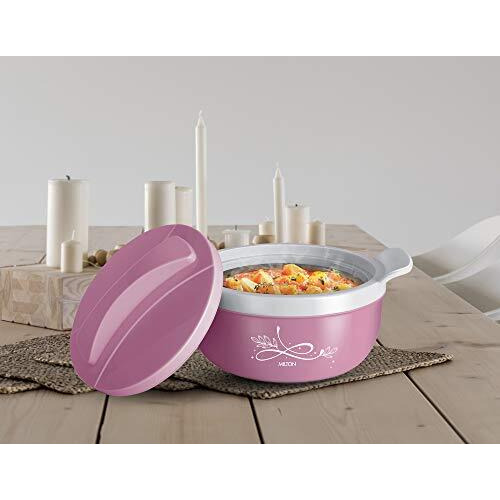 Milton Crave 1500 Inner Stainless Steel Serving Casserole With Lid, Pu Insulated Kitchen Hot Pot, Keeps Food Hot & Fresh For Roti, Biryani, 1380 Ml, Pink