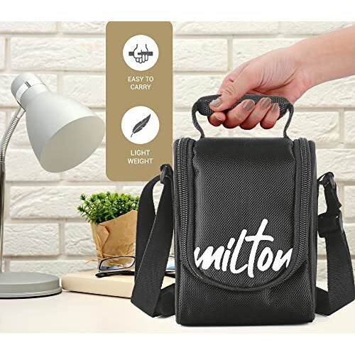 Milton Tasty 4 Lunch Box With Insulated Fabric Jacket, 4 Stainless Steel Containers (200 Ml, 320 Ml, 500 Ml), Leak-Proof Tiffin For Office, College, Picnic, Black