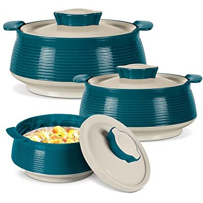 Milton Venice Double Walled Inner Stainless Steel Serving Casserole Set Of 3 (450 Ml, 850 Ml, 1350Ml), Pu Insulated Kitchen Hot Pot, Keeps Food Hot & Fresh For Roti, Biryani, Marble Green