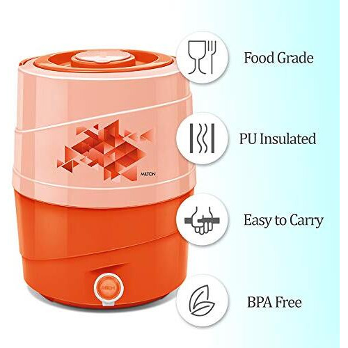 Milton Kool Rover 12 Water Jug Pu Insulated, 11 Litres, Bpa Free, Leak Proof & Portable Jug, Sturdy Handles, Ideal For Travel, Picnic, Offices, Shops, Orange
