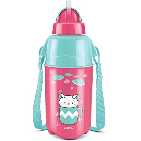 Milton Kool Trendy 400 Kids Plastic Insulated Water Bottle With Straw, 370 Ml, Sipper Bottle, Leak Proof, Bpa Free, Food Grade, School & Picnic Bottle, Cherry Piink