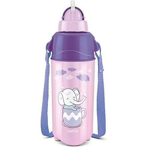 Milton Kool Trendy 500 Kids Plastic Insulated Water Bottle With Straw, 490 Ml, Sipper Bottle, Leak Proof, Bpa Free, Food Grade, School & Picnic Bottle, Purple