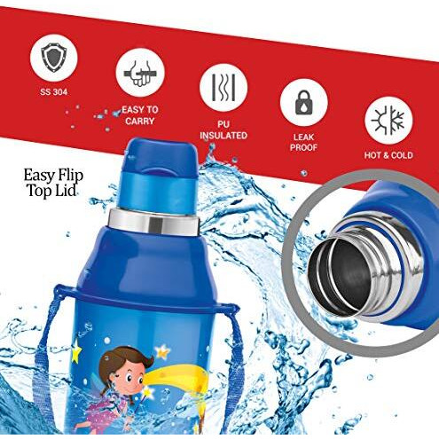 Milton Kool Steelight 400 Kids Plastic Insulated Water Bottle With Straw, 404 Ml, Sipper Bottle, Leak Proof, Bpa Free, Food Grade, School & Picnic Bottle, Pearl Blue