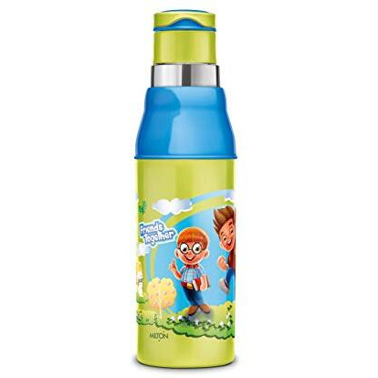 Milton Kool Steelight 600 Kids Plastic Insulated Water Bottle With Straw, 520 Ml, Sipper Bottle, Leak Proof, Bpa Free, Food Grade, School & Picnic Bottle, Green