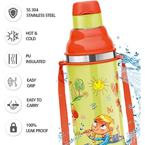 Milton Kool Stunner 400 Kids Plastic Insulated Water Bottle With Straw, 404 Ml, Sipper Bottle, Leak Proof, Bpa Free, Food Grade, School & Picnic Bottle, Sea Green