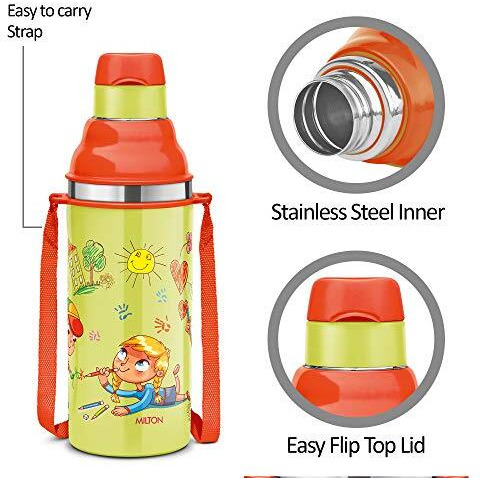Milton Kool Stunner 400 Kids Plastic Insulated Water Bottle With Straw, 404 Ml, Sipper Bottle, Leak Proof, Bpa Free, Food Grade, School & Picnic Bottle, Sea Green