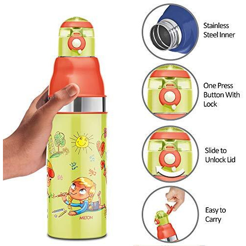 Milton Kool Stunner 600 Kids Plastic Insulated Water Bottle, 520 Ml, Sipper Bottle, Leak Proof, Bpa Free, Food Grade, School & Picnic Bottle, Sea Green