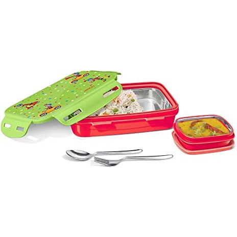 Milton Steely Deluxe Mini Tiffin Box Steel Insulated Inner Stainless Steel Containers With Clip Lock Lid, 400Ml, Airtight Leakproof Kids Lunch Box, For School, Picnic, Red