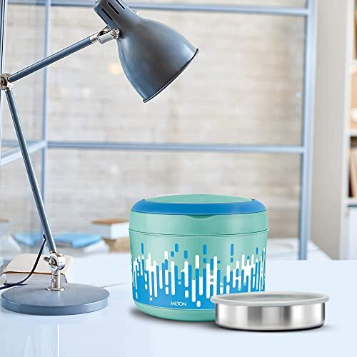 Milton Big Bite Lunch Box Pu Insulated Double-Walled Stainless Steel Container With Inner Partition Plate & Carrying Handle, 900 Ml, Aqua Green For Travelling, School & Office
