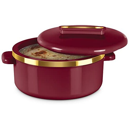 Milton Curve 2500 Inner Stainless Steel Casserole, 2.15 Litres, Maroon | Bpa Free | Food Grade | Easy To Carry | Easy To Store | Chapati | Roti | Curd Maker