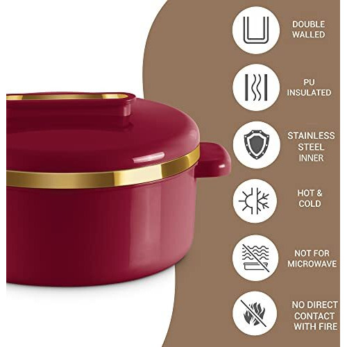 Milton Curve 2500 Inner Stainless Steel Casserole, 2.15 Litres, Maroon | Bpa Free | Food Grade | Easy To Carry | Easy To Store | Chapati | Roti | Curd Maker