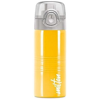 Milton Vogue 500 Stainless Steel Water Bottle With One Touch Safety Lock, 490 Ml Water Bottles, Single Walled, Leak-Proof, Rust-Free Steel Bottle, Easy Grip, Easy To Carry, Travel Bottle, Yellow