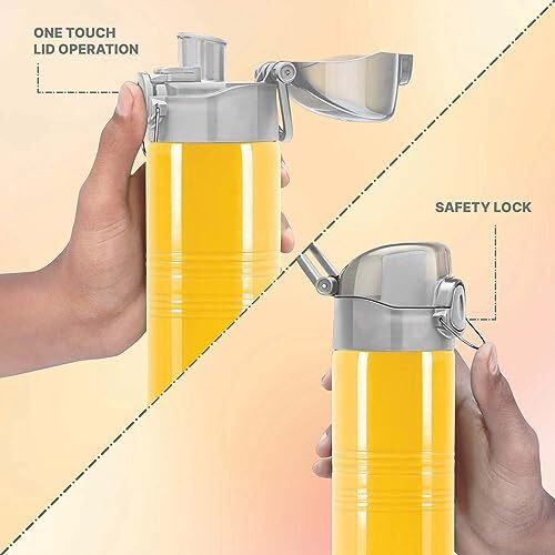 Milton Vogue 500 Stainless Steel Water Bottle With One Touch Safety Lock, 490 Ml Water Bottles, Single Walled, Leak-Proof, Rust-Free Steel Bottle, Easy Grip, Easy To Carry, Travel Bottle, Yellow
