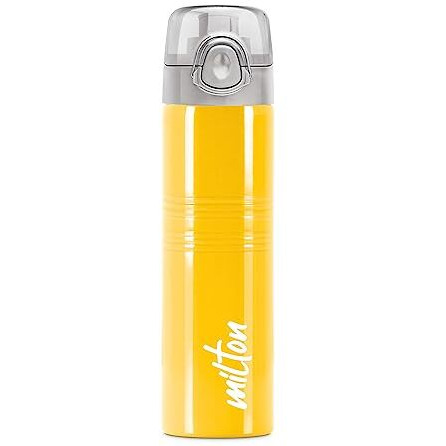 Milton Vogue 1000 Stainless Steel Water Bottle With One Touch Safety Lock, 750 Ml Water Bottles, Single Walled, Leak-Proof, Rust-Free Steel Bottle, Easy Grip, Easy To Carry, Travel Bottle, Yellow