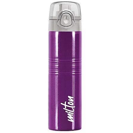 Milton Vogue 1000 Stainless Steel Water Bottle With One Touch Safety Lock, 750 Ml Water Bottles, Single Walled, Leak-Proof, Rust-Free Steel Bottle, Easy Grip, Easy To Carry, Travel Bottle, Purple