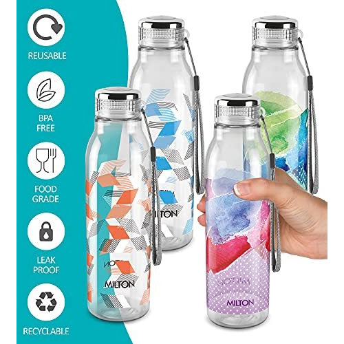 Milton Helix 1000 Pet Water Bottle 1 Litre Each Bpa Free, Leak Proof, Office Bottle Home Kitchen Travel Bottle, Set Of 4, Assorted
