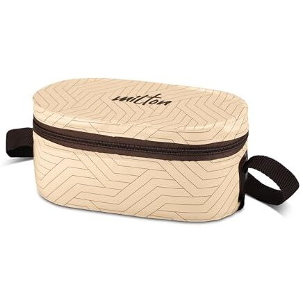 Milton Stainless Steel Executive Lunch Insulated Tiffin, 2 Round Containers, 280 Ml Each, 1 Oval Container, 450 Ml, Beige