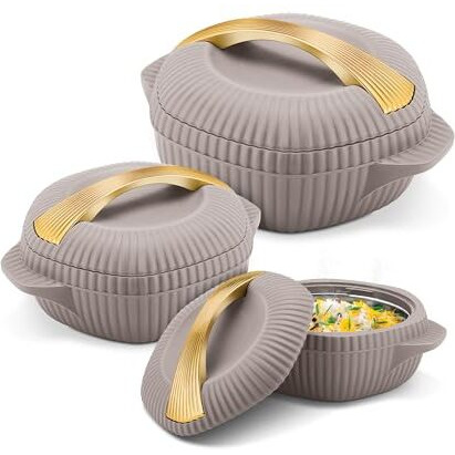 Milton Plastic Oyster Jr. Gift Set Pu Insulated Casserole, Set Of 3 (455 Ml, 860 Ml, 1275 Ml) Taupe