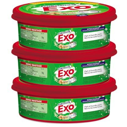 Exo Round Dishwash Bar 700Gm X 3 | Complete Dishwashing Solution With Anti-Bacterial Efficacy & Goodness Of Ginger Remove Tough Grime Stains With Ease | Experience Hygienic & Superior Cleaning