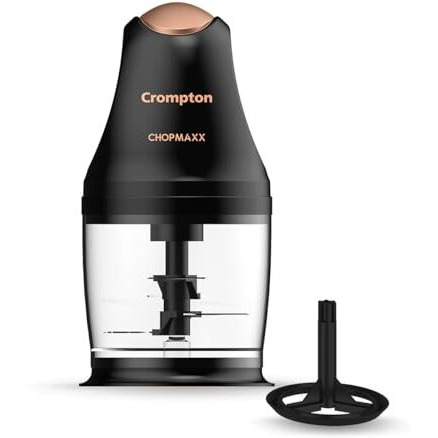 Crompton Chopmaxx Electric Vegetable Chopper | 300 Watts Motors | Twin S-Shaped Ninja Food Grade Blades | 800 Ml See Through Food Grade Bowl | Whisking Attachment | Easy To Clean & Store