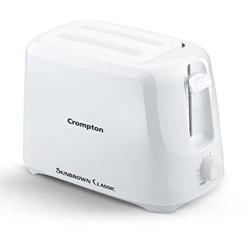 Crompton Sunbrown Classic Pop-Up Toaster 700W With Removable Crumb Tray | 6 Browning Levels With Cancel Function | Dust Cover Plate | White Cool Touch Body