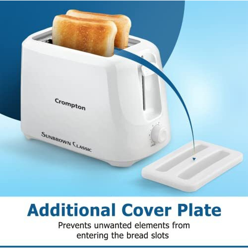 Crompton Sunbrown Classic Pop-Up Toaster 700W With Removable Crumb Tray | 6 Browning Levels With Cancel Function | Dust Cover Plate | White Cool Touch Body