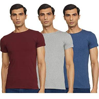 Chromozome Men Regular Fit Tee Os 10 ( Pack Of 3 ) L Grey-Maroon-Denim