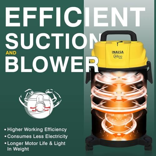 Inalsa Wet And Dry Vacuum Cleaner For Home,20 Ltr Capacity,1400 W, 20 Kpa Suction,Blower Function,Hepa Filter,Wet Vacuum Cleaner For Sofa, Metal Telescopic Tube,Stainless Steel Body,Heavy Duty(Wd 20)