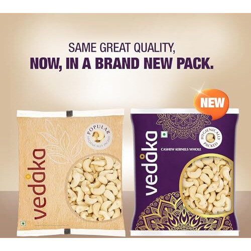 Amazon Brand - Vedaka Whole Cashews | 500 Gram | Kaju Nuts Grade W320 | Plant Based Protein | Gluten-Free | Nutty Flavor | Healthy Snack | Rich Delicious Taste